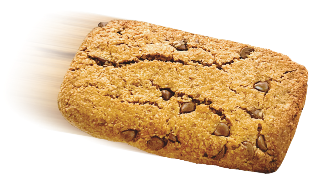 CHEW. F. O. Original Chocolate Chip Blast Off Bar soaring through the air